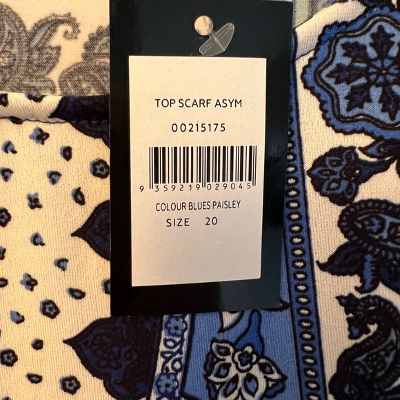 AVENUE SZ 20 SLEEVELESS ASYMMETRICAL BLU PAISLEY PRINT TOP - Picture 4 of 9